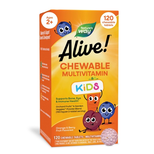 [BRSWIZYRBUIROFDO] Nature's Way Alive! Children’s Chewable Multivitamin, Kids Multivitamin with Orchard Fruits and Garden Veggies Powder Blend, Daily Kids Vitamins for Nutritional Support Cherry Flavor, 120 Tablets