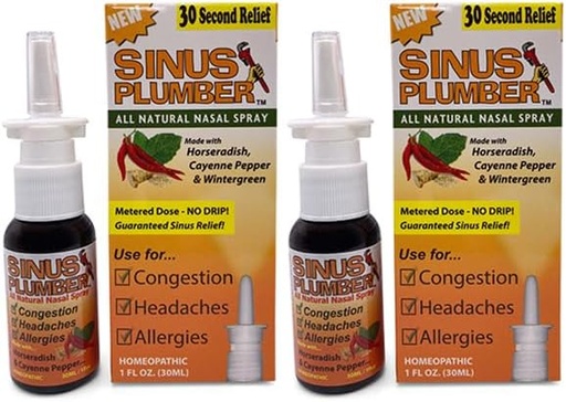 [BRSWIZIYDMHA2DLM] Sinus Plumber Hot Pepper Nasal Spray Congestion Allergy Relief - 2 Bottle Deal