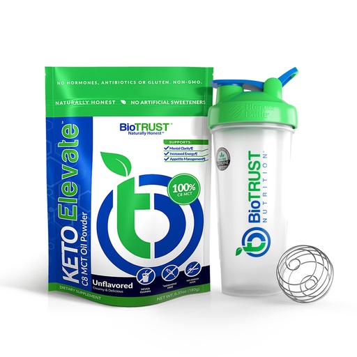 [BRSRMAIZA4DRMDI2] BioTrust Keto Elevate Pure C8 MCT Oil Powder (Unflavored) BlenderBottle Bundle