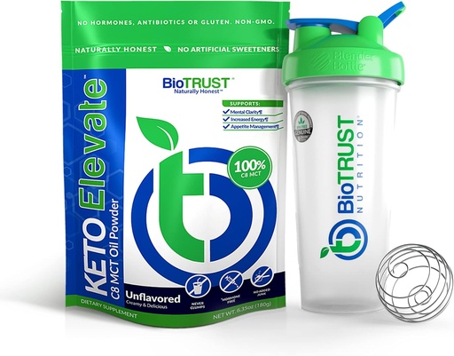 [BRSRMAIZA4DRMDI2] BioTrust Keto nostaa puhdasta C8 MCT öljyjauhetta (ei maku) BlenderBottle Bundle