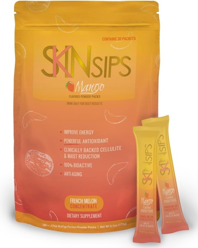 [BRSRAGQBOAFBOHTD] Skin Health & Energy Boost Drink Mix- Sugar Free, SOD B (TM), Antioxidants from French Melon Concentrate, On The Go Stick Packs, Mango, 10 Pack