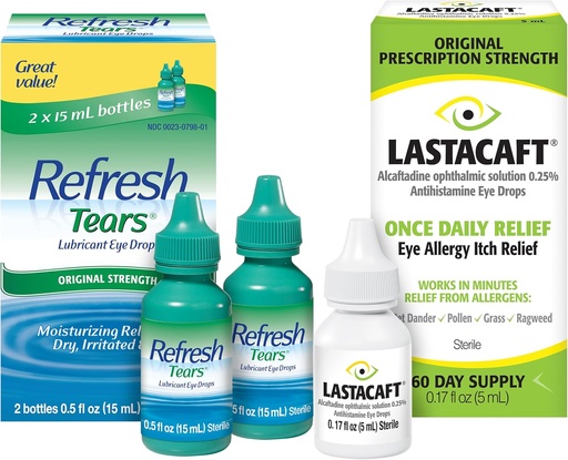 [BRSROC32CQHAGFLP] Bundle of Refresh Tears Lubricant Eye Drops, 2 Count (Pack of 1) + Lastacaft Once Daily Eye Allergy Itch Relief Drops, 60 Day Supply, 0.17 Fl Oz (Pack of 1)