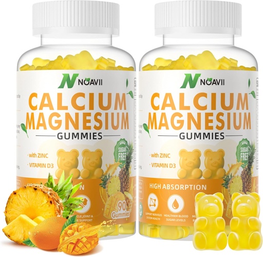 [BRSROA33AUBB6C3K] Calcium Magnesium Zinc Gummies with Vitamin D3, ashwagandha Supplement - High Potency Enhanced Absorption - Pineapple Flavor-180 Count