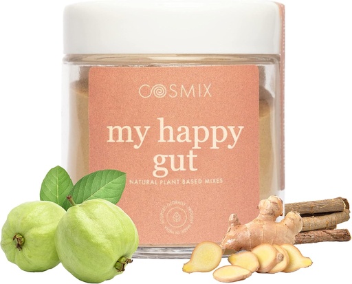 [BRSW2AYBCQNW23Y6] cosmix My Happy Gut, for Improved Digestion, Bloating & Overall Gut Health, Natural, Plant-Based Superfood Blend, Makes Upto 40 Servings, Added Sugar, Vegan 50 G (Pack of 1) Brown
