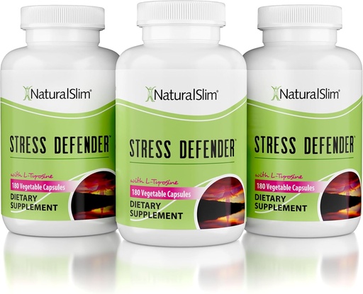 [BRSRMGACDICRYET5] NaturalSlim Stress Relief Supplement - Stress Defender, høy kortisol Reducer, kontroll kraver, søvn og metabolisme Støtte med vitamin B5 Pantothenic Acid & L Tyrosin 180 Grønnsaker Kapsler 3 Pack