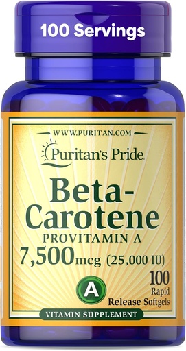 [BRSWIZQ3OV5B2GD2] 清教徒的骄傲 Beta Carotene Provitamin A 7,500 mcg(25,000 IU),免疫系统维生素补充剂,抗氧化剂和眼部健康支持,100天供应,100快速释放软胶