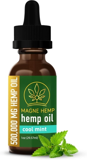 [BRSWYHDYAB4BMETV] MagneHemp Organic Hemp Oil - Powerful 500,000mg THC-Free Hemp Oil Cool Mint Essential Oils Flavoring - High Potency Hemp Oil Extract for Joint Support and Mood Enhancement - Omega 3 6 9, Vitamin E