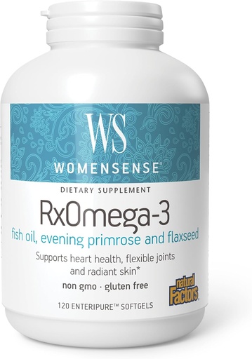 [BRSWIYTQBYMWACAZ] WomenSense by Natural Factors, RxOmega-3 Fish Oil, Supports a Healthy Heart and Joints with Primrose Oil, Omega-3 DHA and EPA, Gluten Free, 120 softgels (60 servings)