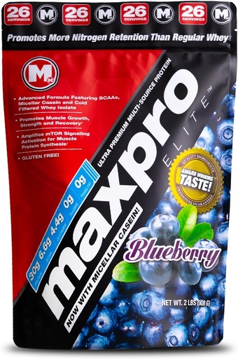 [BRSRMYL2CMBRS2A6] Maxic Maxpro Elite Whey Protein Powder 30g Protein 0g Sugar 0g Sugar 6g BCAAS  Micellar Case Cold Fhey Protein giúp tăng cường cơ bắp và phục hồi (Blueberry, 2lb)