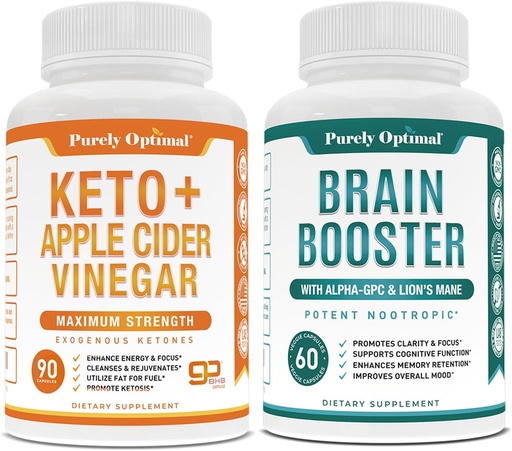 [BRSROBT7B4NAKAI3] Purely Optimal Premium Keto Pills + Apple Cider Vinegar Capsules with Mother + Premium Brain Supplement - Nootropic Brain Booster for Focus, Clarity, Improved Memory, Concentration & Better Mood
