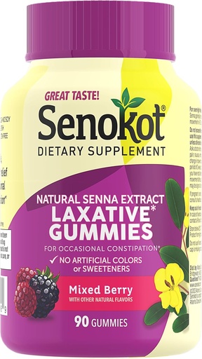 [BRSRAFABCIJQM3IZ] Senokot Dietary Supplement Laxative Gummies, Natural Senna Extract, Gentle, Overnight Relief from Occasional Constipation, Mixed Berry Flavor, 90 Count