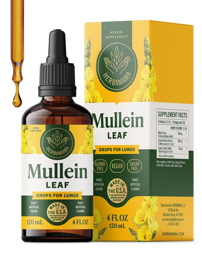 [BRSWYEAROR7REYLZ] HERBAMAMA Mullein Drops for Lungs - Vegan Lung Cleanse with Mullein Leaf Extract, Echinacea Tincture & Licorice - Non-GMO, Alcohol & Sugar-Free Respiratory Support Supplement - 56-Day Supply