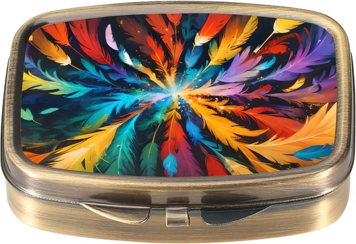 [BRSRA2Y7PMIWG3AV] Dynippy Pill Case Pill Коробка з дзеркалом Ретро Кишеньковий 2 Порівняльна медицина Case Vitamin Pill Організатор для Pocket Purse і Travel (Retro- Colored Feather)