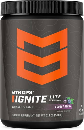 [BRSRACACAUBA2HTD] MTN OPS Ignite Lite Energy Drink Powder Gluten Free Nitric Oxide Supplement Drink Mix, L Arginine, L Citrulline, Caffeine & Nootropic Sugar Free Drink Mix, 45 Servings, Forest Berry