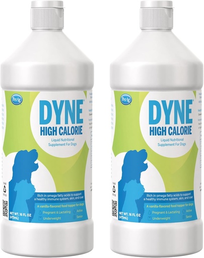 [BRSWYAQEA4IRUHLZ] PetAg Dyne supplément nutritionnel liquide à haute calorie pour chiens et chiots 8 semaines et plus - 16 oz, paquet de 2 - soutient la performance et l'endurance - Sweet Vanilla Flavor