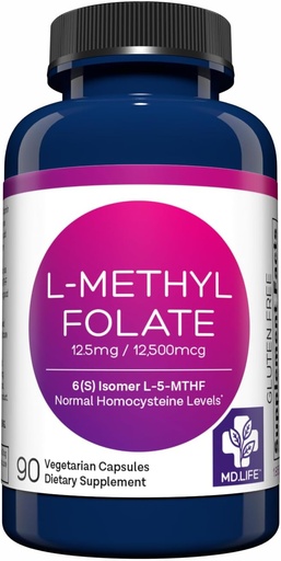 [BRSWG2Q2OUCBSCTU] MD Life L Methylfolate 12.5mg - Professional-Grade Active Methylfolate Supplement - Maximum Potency MTHFR Supplements - L methylfolate 12.5mg 90 Capsules - Essential Amino Acids