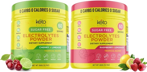 [BRSROCQZDMPRU3TD] Keto Vitals Cherry Limeade Bundle with Raspberry Lemonade - 2 Pack Bundle Keto Electrolytes Powder - Electrolytes with Potassium, Magnesium, Sodium, Calcium - Cherry Limeade & Raspberry Lemonade