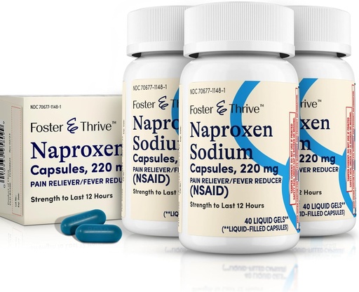 [BRSRAZT4CQPBA3A4] Foster & Thrive Liquid Gels with Naproxen Sodium 220mg NSAID Pain Reliever Fever Reducer, 40 Gels, (Pack of 3)
