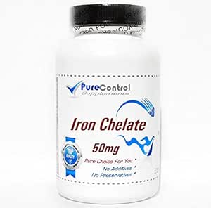 [BRSWKZI5BYHG2FLM] Iron Chelate 50mg // 200 Capsules // Pure // by PureControl Supplements