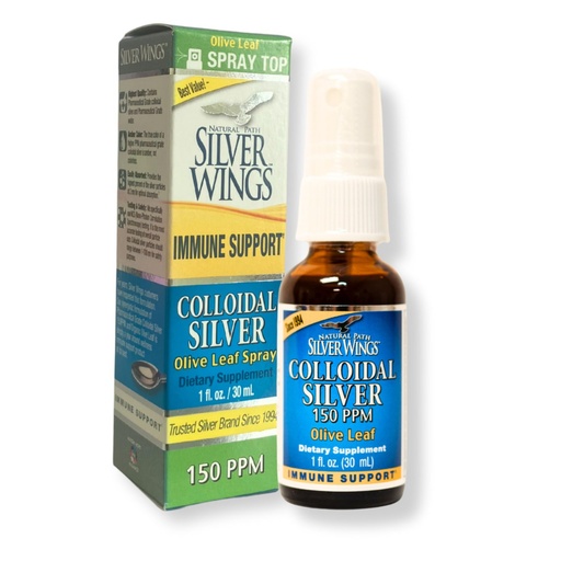 [BRSWYBL4BN5QICL7] Natural Path Silver Wings Colloidal Silver 150ppm (750mcg) w/Olive Leaf - Immune Support Supplement - 1oz Spray
