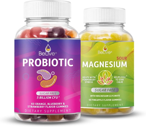 [BRSW2GANCMHWE3I2] BeLive Probiotic and Magnesium Bundle for Digestive Health, Overall Gut Health, Inmune Support, Relaxation and Better Sleep