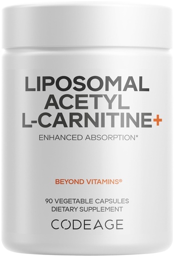 [BRSRMCYOCMOWCCL4] Codeage Liposomal Acetyl-L-Carnitine+ Supplement - 500 mg Acetyl-L-Carnitine per Serving - 3-Month Supply, Liposomal Delivery - Alcar Supplement - L-Carnitine - Non-GMO, Gluten-Free, 90 Capsules