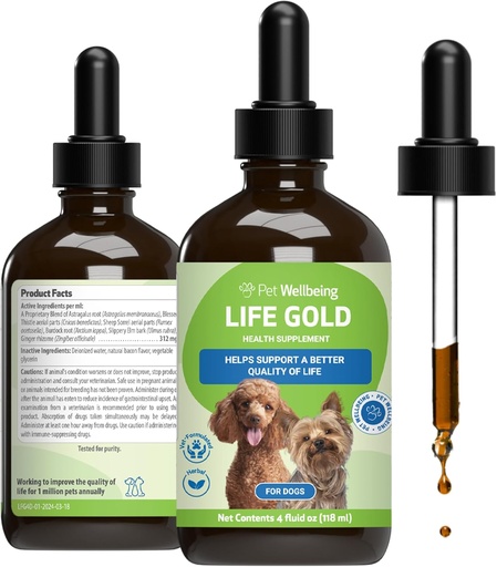 [BRSWKHYKC4CRCCA3] Pet Wellbeing Life Gold för hundar - Stöder avgiftning, immunsystemhälsa, antioxidanter - Vet-Formulerad växtbaserade tillskott - 4 oz (118 ml)