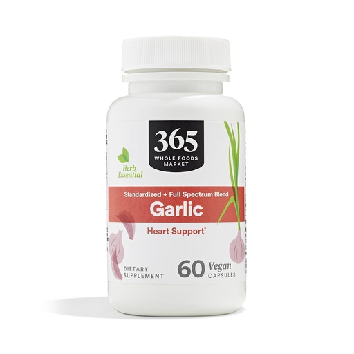 [BRSRMAYQBZYW2F35] 365 by Whole Foods Market, Garlic Dietary Supplement, Vegan Capsules, Supports Heart Health, 60 Count