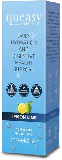 [BRSROGQCBMAWGFDG] Three Lollies Queasy Hydration MD Packets - Natural Digestive Support During Treatment, Rehydrates, Eases Nausea & Replaces Nutrients - 10 Packets