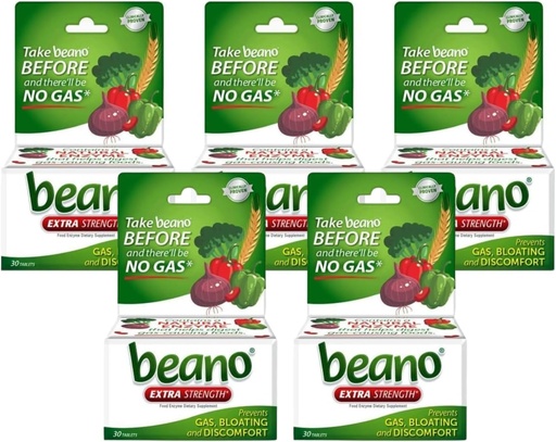 [BRSROFI7CUIGAFD5] Beano Extra Strength, Gas Prevention & Digestive Enzyme Supplement, 30 Count (Pack of 5)