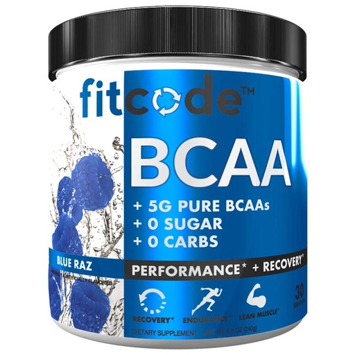 [BRSWGHAZCAGRODTK] Fitcode Ultra Premium BCAAs with 5G of Pure BCAAs with Proven 2:1:1 Ratio of Amino Acids to Help Post Workout Recovery, Lean Muscle Growth, Endurance, 30 Servings (Blue Raz)