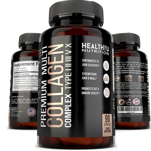 [BRSWGAAYC57BMH3B] Multi Collagen Peptides Type I II III V X Hydrolyzed Men Women 90 Capsules | Premium Hydrolyzed Collagen Peptides Pills Supplements for Men & Women Pastillas Colageno Hidrolizado para Hombre Mujer