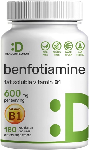 [BRSRMBIBOZ5AE2TH] Benfotiamine 600mg Per Service, 180 Veggie Capsules (300mg Per Cap) – Fat Soluble Vitamin B1 Thiamine 补充 – 第3党测试, Vegan, 非GMO, Gluten Free