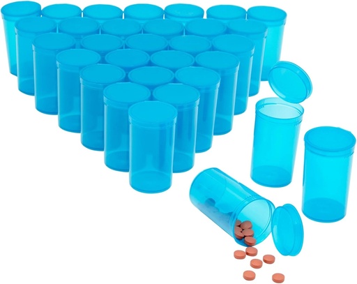 [BRSWGFQPBB6QOCT4] Juvale 30 Pack Puste butelki Pop- Top Pill - 19 Pojemność Dram - Blue Plastic - Czapki dla łatwego dostępu - Kontenery medyczne i fiolki z czapkami - Squeeze- Open Travel Vials