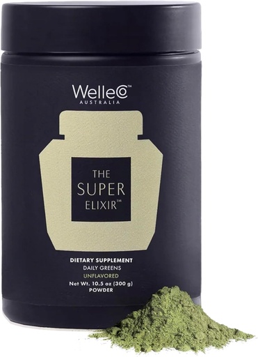 [BRSRAHACOR5BY3L5] WelleCo The Super Elixir Daily Greens Powder, Probiotic Drink Mix with Whole Foods, Gluten Free, Vegan Gut Health Powder, Energy, Immunity, Healthy Skin, Hair & Nails (300g, Unflavored) Jar