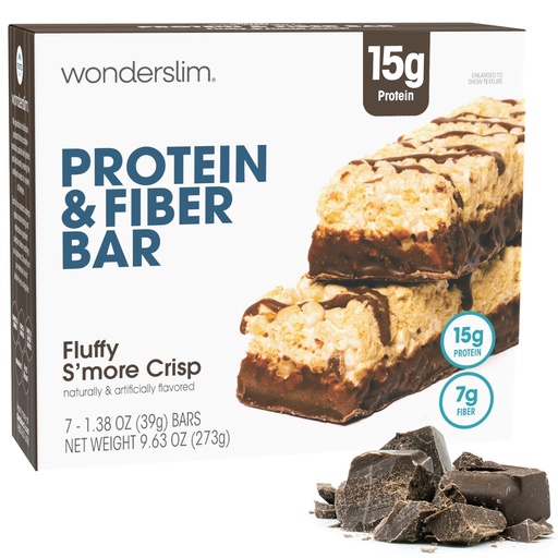 [BRSW2BITPJ7RO2DA] Wonderslim High Fiber Protein Bars, Fluffy S'more Crisp | 15g Protein, 8g Fiber | Low Sugar, Low Carb | Healthy Indulgence | Satisfying, Supports Energy & On-the-Go Convenience, 7 Pack