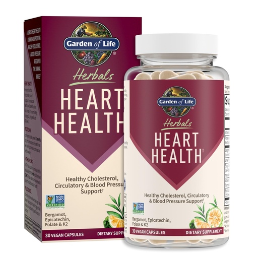 [BRSROFI3DMPBGDY6] Garden of Life Herbals Heart Health Supplement with Folate, Bergamot, Green Tea & Vitamin E & K for Cholesterol, Circulatory & Blood Pressure Support, Non-GMO, Gluten-Free, Citrus Flavor, 30 Servings