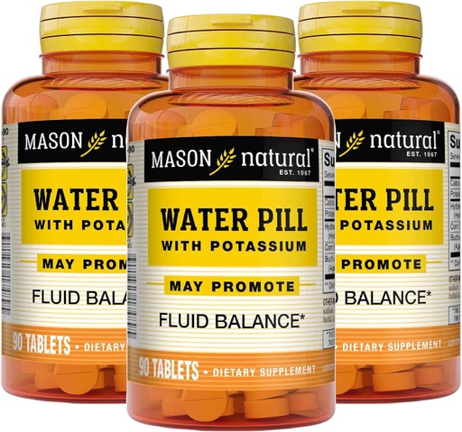 [BRSW2GDYCIIWGHLP] Mason Natural Water Pill with Potassium and Calcium - Supports Fluid Balance, Helps Relieve Bloating and Swelling, Natural Diuretic Supplement, 90 Tablets (Pack of 3)