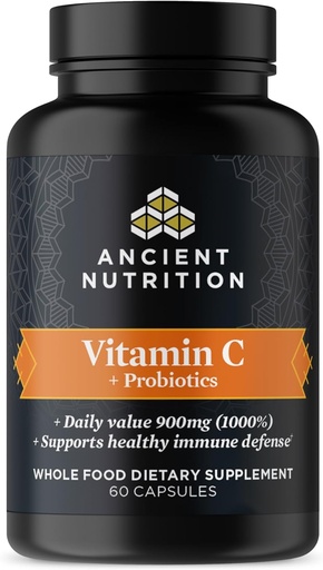[BRSWYZL3AQHAIGY2] Ancient Nutrition Probiotics i suplement witaminy C, Wspiera zdrowy system immunologiczny i Gut Health, Made Without GMO, Suplement Superfoods, Paleo i Keto Friendly, 30 Służenia