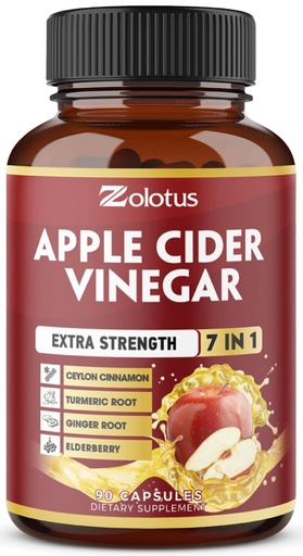 [BRSW2EINCINAIYL6] Zolotus 7 in 1 Apple Cider Vinegar Capsules, 3 Month Supply with Ceylon Cinnamon, Ginger Root, Turmeric, Elderberry for Supports Digestion, Immune, 90 Capsules