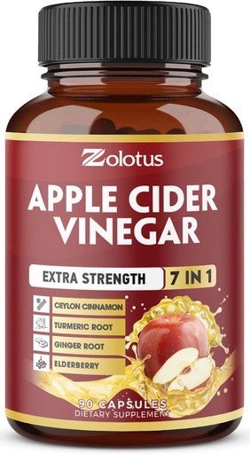 [BRSW2EINCINAIYL6] Zolotus 7 in 1 Apple Cider Vinegar Capsules, 3 Month Supply with Ceylon Cinnamon, Ginger Root, Turmeric, Elderberry for Supports Digestion, Immune, 90 Capsules