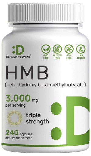 [BRSRO2QEPMIWYCLK] Ultra Strength HMB Supplements 3,000mg Per Serving, 240 Capsules | Third Party Tested | Supports Muscle Growth, Retention & Lean Muscle Mass | Fast Workout Recovery