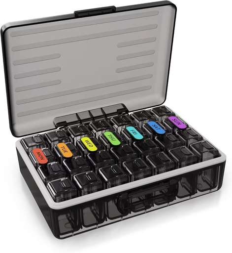 [BRSRAFI2DJ7R633B] Weekly Pill Organizer - Large Capacity Container for Daily Medication - Non-Spill Holder for Tablets, Capsules, Softgels - Travel Friendly 7 Day