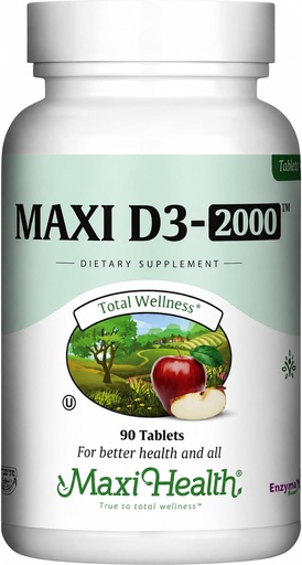 [BRSWIYARBRYQMHDA] Maxi Health Vitamin D3 2000IU Tablets – Immune Support, Bone Health, and Muscle Function – Vitamin D 2000 IU Supplement for Adults – Kosher, Easy-to-Swallow, 90 Tablets
