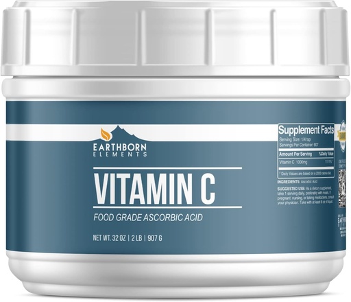 [BRSWG2Q2DMPBAYA7] Jordfødte elementer vitamin C pulver (2 lb), askorbinsyre, kosttilskudd og renere