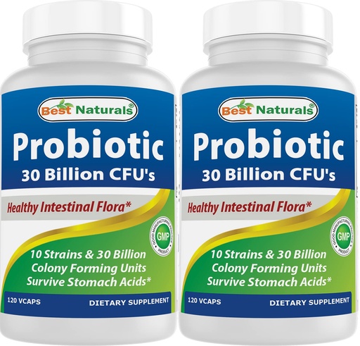 [BRSW2AYBAEBR4FY3] Best Naturals Probiotic 10 Strains 30 Billion Shelf Stable 120 Veggie Caps (120 Count (Pack of 2))