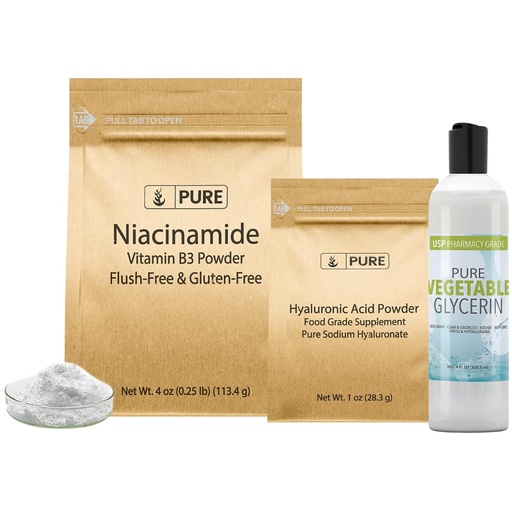 [BRSROZL4PIIWKHTB] Pure Original Ingredients Hyaluronic Acid, Niacinamide, and Glycerin Bundle, Various Sizes, Odorless, Colorless