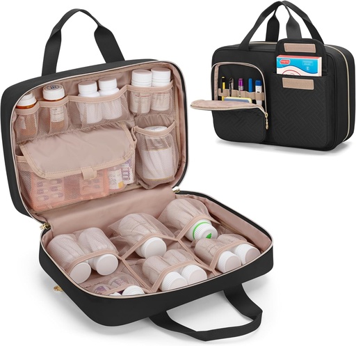 [BRSROHQYC4FR4FLV] Damero Medicine Organizer, Pill Şişes Storage Travel Bag for Prescription Drug, Medical Materials, Black