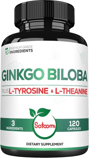 [BRSROEL3ARYBUHTG] 1000mg Ginkgo Biloba Συμπληρώματα με L-Τυροσίνη, L-Θεανίνη - 120 κάψουλες για 2-μηνη Προσφορά - Υποστήριξη Εστίαση, Λειτουργία Mermory, Εγκεφαλική Υγεία & Ποιότητα Οράματος