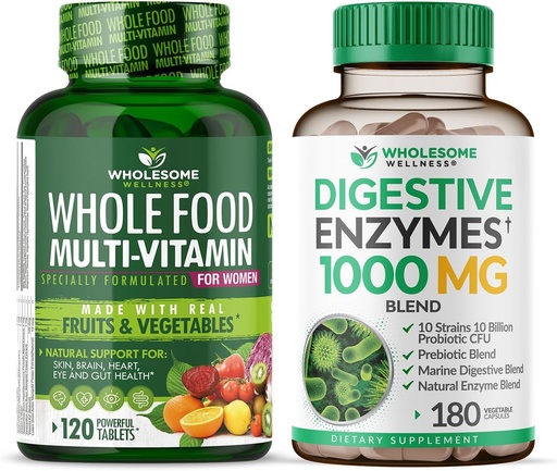 [BRSRAYL4CAIGM2TB] Wholesome Wellness Whole Food Multivitamin for Women - Natural Multi Vitamins, Minerals, Organic Extracts Digestive Enzymes 1000MG Bundle